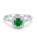 Art Deco Wedding Engagement Ring Round Cubic Zirconia Solid 925 Sterling Silver
