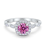 Art Deco Wedding Engagement Ring Round Cubic Zirconia Solid 925 Sterling Silver