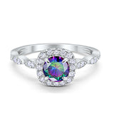 Art Deco Wedding Engagement Ring Round Cubic Zirconia Solid 925 Sterling Silver Choose Color Size 4 to 12