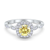 Art Deco Wedding Engagement Ring Round Cubic Zirconia Solid 925 Sterling Silver
