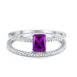 Art Deco Two Piece Wedding Ring Bridal Radiant Simulated CZ 925 Sterling Silver