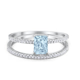 Art Deco Two Piece Wedding Ring Bridal Radiant Simulated CZ 925 Sterling Silver