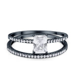 Art Deco Two Piece Wedding Ring Bridal Radiant Simulated CZ 925 Sterling Silver