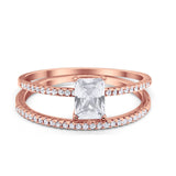 Art Deco Two Piece Wedding Ring Bridal Radiant Simulated CZ 925 Sterling Silver