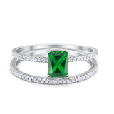 Art Deco Two Piece Wedding Ring Bridal Radiant Simulated CZ 925 Sterling Silver