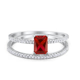Art Deco Two Piece Wedding Ring Bridal Radiant Simulated CZ 925 Sterling Silver