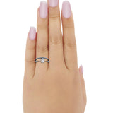 Art Deco Two Piece Wedding Ring Bridal Radiant Simulated CZ 925 Sterling Silver