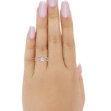 Art Deco Two Piece Wedding Ring Bridal Radiant Simulated CZ 925 Sterling Silver