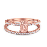 Art Deco Two Piece Wedding Ring Bridal Radiant Simulated CZ 925 Sterling Silver