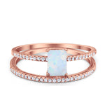 Art Deco Two Piece Wedding Ring Bridal Radiant Simulated CZ 925 Sterling Silver