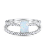 Art Deco Two Piece Wedding Ring Bridal Radiant Simulated CZ 925 Sterling Silver