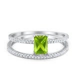 Art Deco Two Piece Wedding Ring Bridal Radiant Simulated CZ 925 Sterling Silver