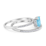 Art Deco Two Piece Wedding Ring Bridal Radiant Simulated CZ 925 Sterling Silver