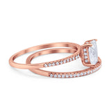 Art Deco Two Piece Wedding Ring Bridal Radiant Simulated CZ 925 Sterling Silver