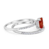 Art Deco Two Piece Wedding Ring Bridal Radiant Simulated CZ 925 Sterling Silver