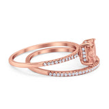 Art Deco Two Piece Wedding Ring Bridal Radiant Simulated CZ 925 Sterling Silver