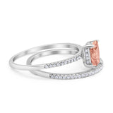 Art Deco Two Piece Wedding Ring Bridal Radiant Simulated CZ 925 Sterling Silver