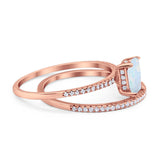 Art Deco Two Piece Wedding Ring Bridal Radiant Simulated CZ 925 Sterling Silver