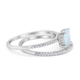 Art Deco Two Piece Wedding Ring Bridal Radiant Simulated CZ 925 Sterling Silver