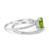 Art Deco Two Piece Wedding Ring Bridal Radiant Simulated CZ 925 Sterling Silver