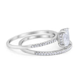 Art Deco Two Piece Wedding Ring Bridal Radiant Simulated CZ 925 Sterling Silver