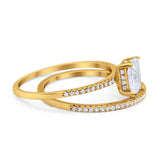 Art Deco Two Piece Wedding Ring Bridal Radiant Simulated CZ 925 Sterling Silver