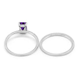 Art Deco Two Piece Wedding Ring Bridal Radiant Simulated CZ 925 Sterling Silver