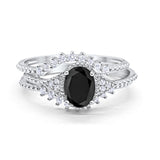Art Deco Three Piece Bridal Set Oval Round Cubic Zirconia Wedding Band Engagement Ring 925 Sterling Silver Size 4 to 12