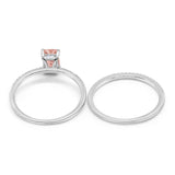 Art Deco Two Piece Wedding Ring Bridal Radiant Simulated CZ 925 Sterling Silver