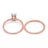 Art Deco Two Piece Wedding Ring Bridal Radiant Simulated CZ 925 Sterling Silver