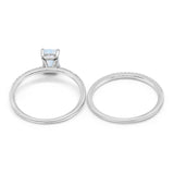 Art Deco Two Piece Wedding Ring Bridal Radiant Simulated CZ 925 Sterling Silver
