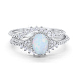 Art Deco Three Piece Bridal Set Oval Round Cubic Zirconia Wedding Band Engagement Ring 925 Sterling Silver Size 4 to 12