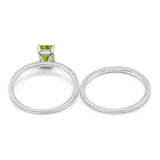 Art Deco Two Piece Wedding Ring Bridal Radiant Simulated CZ 925 Sterling Silver