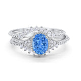 Art Deco Three Piece Bridal Set Oval Round Cubic Zirconia Wedding Band Engagement Ring 925 Sterling Silver Size 4 to 12