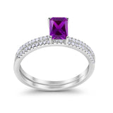Art Deco Two Piece Wedding Ring Bridal Radiant Simulated CZ 925 Sterling Silver