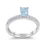 Art Deco Two Piece Wedding Ring Bridal Radiant Simulated CZ 925 Sterling Silver