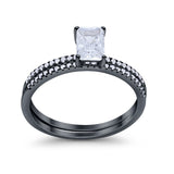 Art Deco Two Piece Wedding Ring Bridal Radiant Simulated CZ 925 Sterling Silver