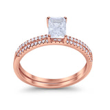 Art Deco Two Piece Wedding Ring Bridal Radiant Simulated CZ 925 Sterling Silver