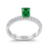 Art Deco Two Piece Wedding Ring Bridal Radiant Simulated CZ 925 Sterling Silver