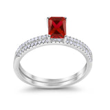Art Deco Two Piece Wedding Ring Bridal Radiant Simulated CZ 925 Sterling Silver