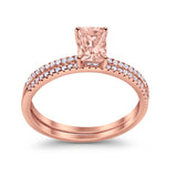 Art Deco Two Piece Wedding Ring Bridal Radiant Simulated CZ 925 Sterling Silver