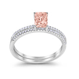 Art Deco Two Piece Wedding Ring Bridal Radiant Simulated CZ 925 Sterling Silver