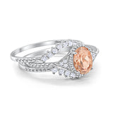 Art Deco Three Piece Bridal Set Oval Round Cubic Zirconia Wedding Band Engagement Ring 925 Sterling Silver Size 4 to 12