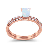Art Deco Two Piece Wedding Ring Bridal Radiant Simulated CZ 925 Sterling Silver