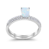 Art Deco Two Piece Wedding Ring Bridal Radiant Simulated CZ 925 Sterling Silver