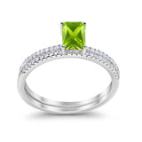 Art Deco Two Piece Wedding Ring Bridal Radiant Simulated CZ 925 Sterling Silver