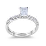 Art Deco Two Piece Wedding Ring Bridal Radiant Simulated CZ 925 Sterling Silver