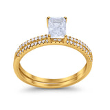Art Deco Two Piece Wedding Ring Bridal Radiant Simulated CZ 925 Sterling Silver