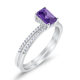 Art Deco Two Piece Wedding Ring Bridal Radiant Simulated CZ 925 Sterling Silver