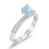 Art Deco Two Piece Wedding Ring Bridal Radiant Simulated CZ 925 Sterling Silver